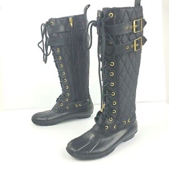 Sperry Top Sider Tall Quilted Womens Black Gold Winter Duck Boots 9045469 Size 6 - Picture 2 of 11